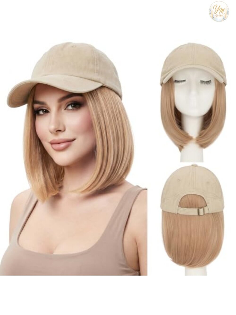 Synthetic Hair Attached Baseball Cap Adjustable Hat Wig 6 Inch
